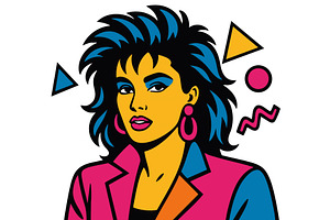 Pop Art Portrait of 1980s Woman with, a Person Illustration by AlexArt