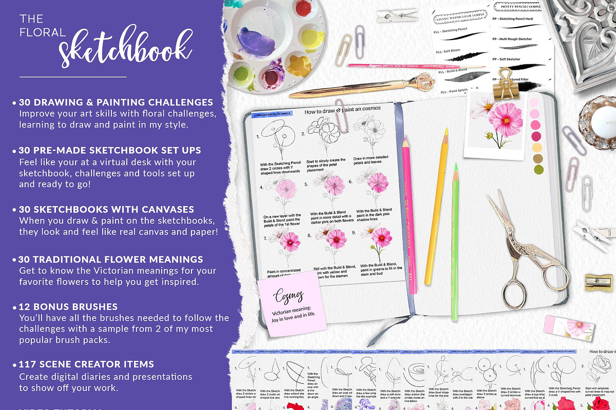 Fun Floral Sketchbook Practices, a Brush Add-On by Pretty Little Lines (Photo 2 of 17)