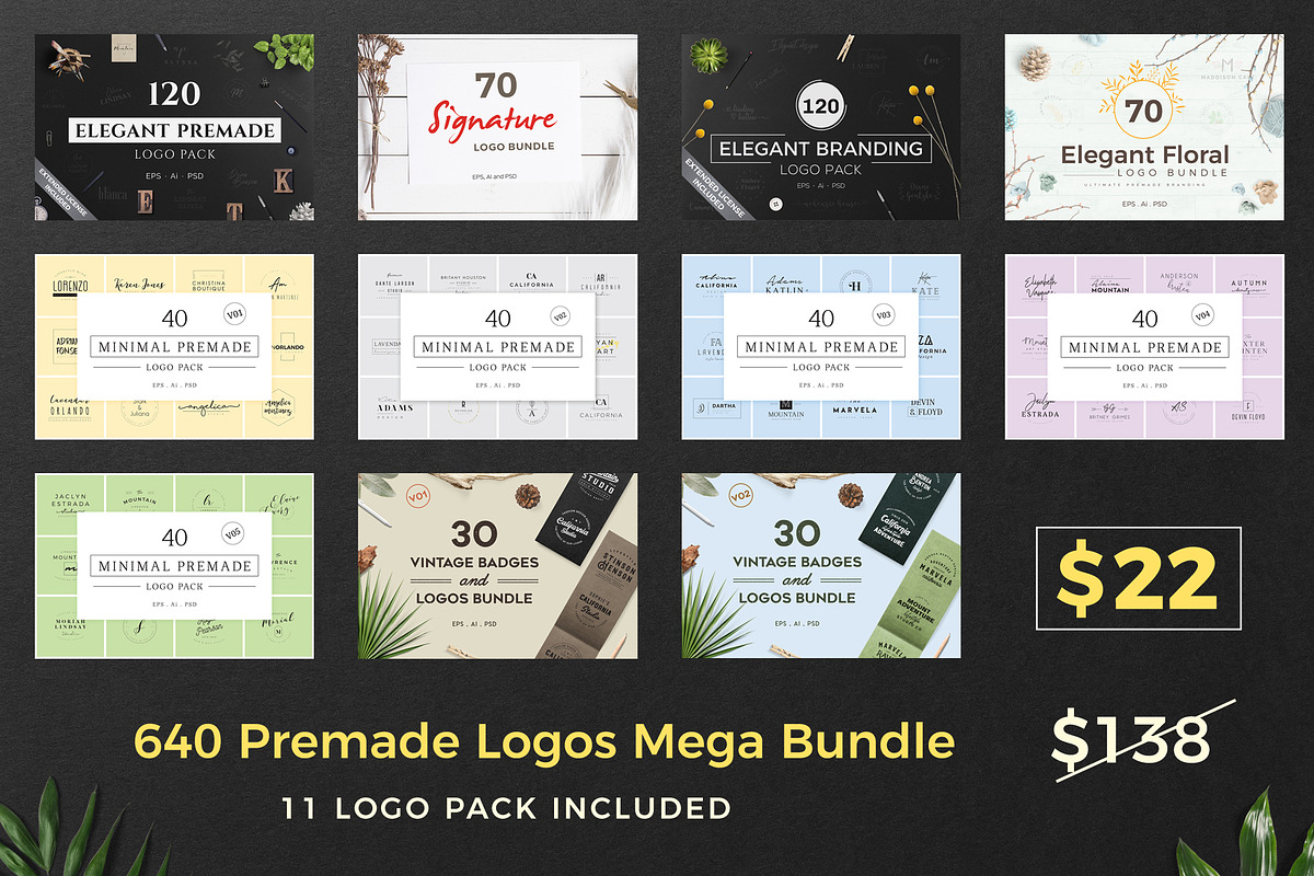 640 Premade Logos Mega Bundle, a Branding & Logo Template by XpertgraphicD (Photo 109 of 109)