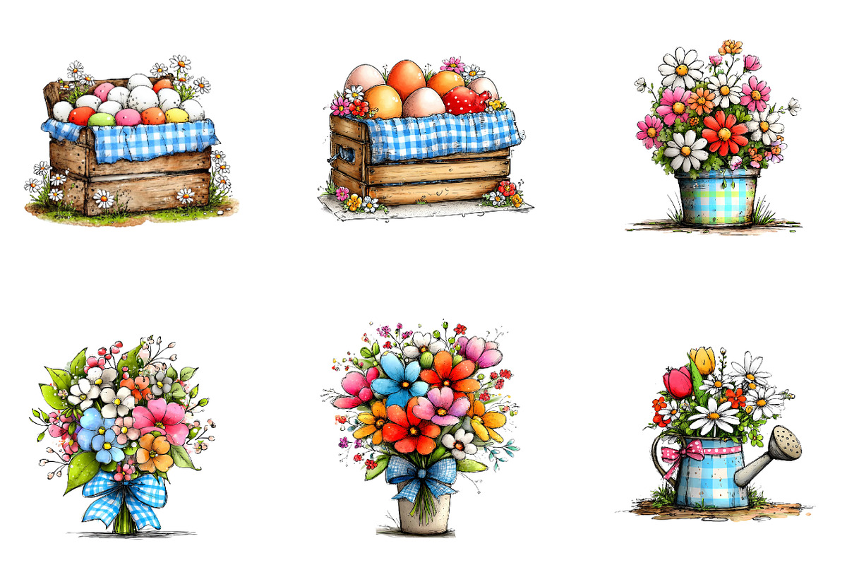 Blue Pink Gingham Spring Clipart, an Illustration by CreationArt (Photo 5 of 6)