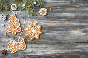 Christmas Gingerbread cookie on gray, a Food & Drink Photo by Julia Manga