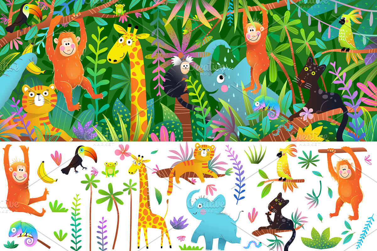 Animals in Tropical Jungle for Kids, an Animal Illustration by Popmarleo Shop (Photo 1 of 3)