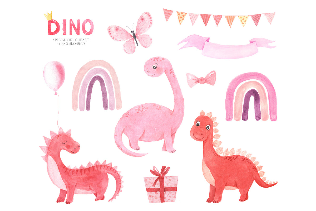 Watercolor Dinosaurs Girl clipart, a Background Graphic by LarysaZabrotskaya (Photo 2 of 9)
