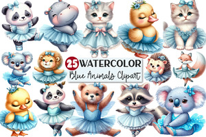 Blue Ballerina Animals Clipart, an Illustration by Rose Art