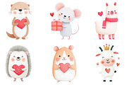 Watercolor Valentine Animals Clipart, an Illustration by Dream Creation (Thumbnail 5 of 7)