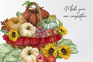 Watercolor Pumpkin Harvest Clipart