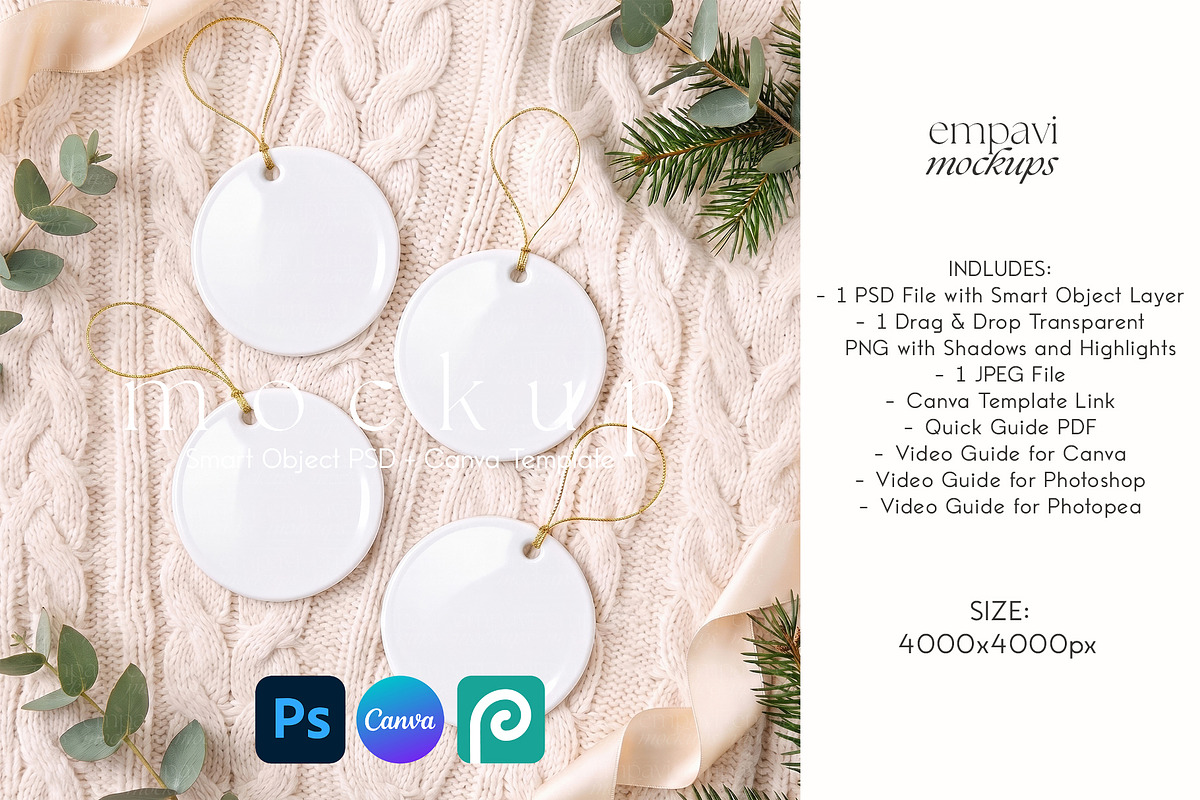 Christmas Ornament Mockup Set of 4, a Household Mockup by EmpaviMockups (Photo 1 of 4)