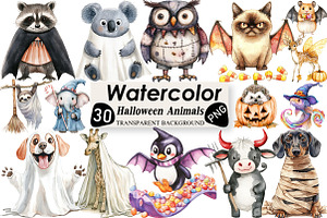 Halloween Funny Animals Clipart, an Illustration by Black Bird Studio