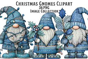 Christmas Blue Gnomes Clipart, an Illustration by Dream Creation