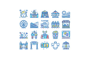 Amusement Park Entertainment Icons, an Object Illustration by pikepicture