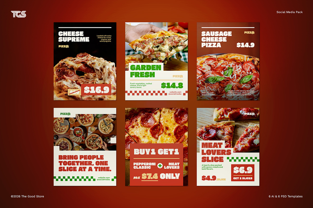 Pizza Store Social Media Post Pack, a Flyer Template by The Good Store (Photo 1 of 4)