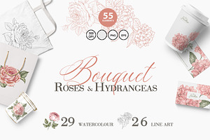 Bouquets roses & hydrangea