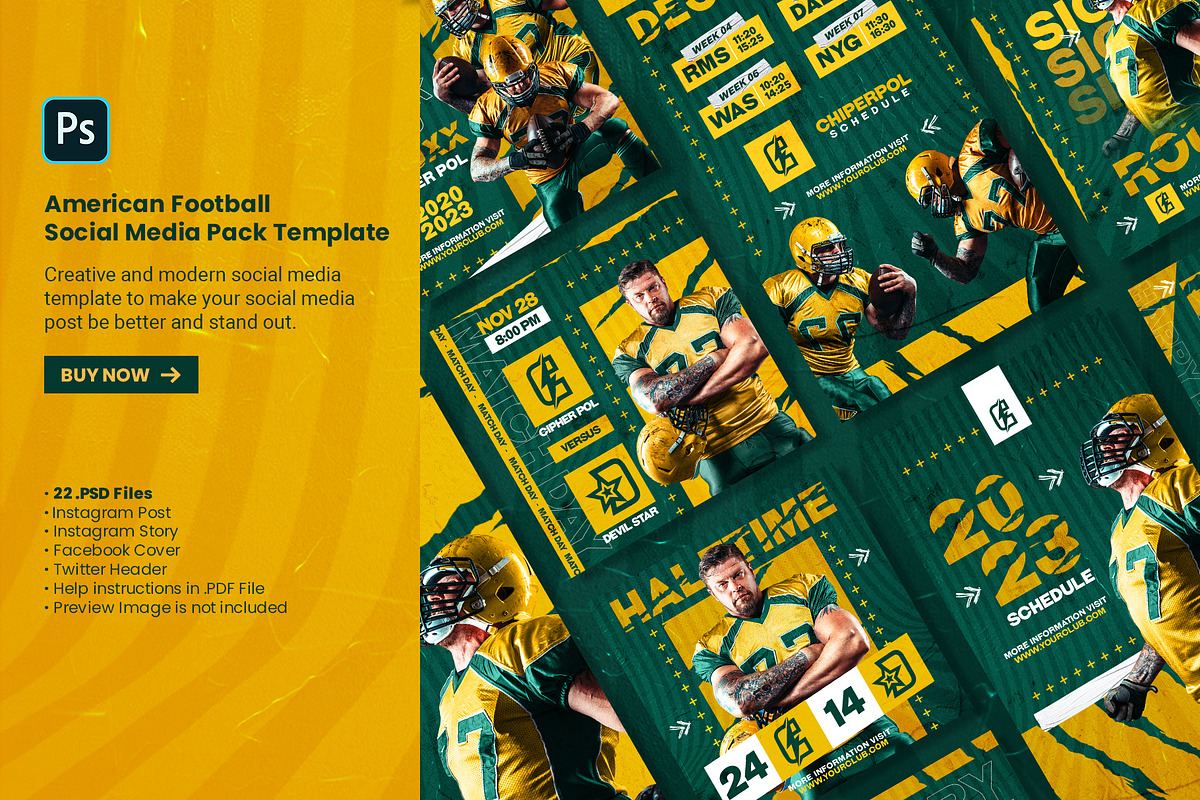 American Football Social Media Pack, a Social Media Template by Geelator Studio (Photo 1 of 5)