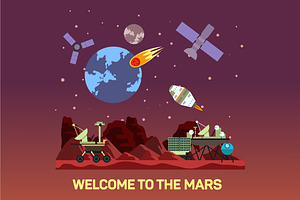 Flat Illustration Of Mars Colony