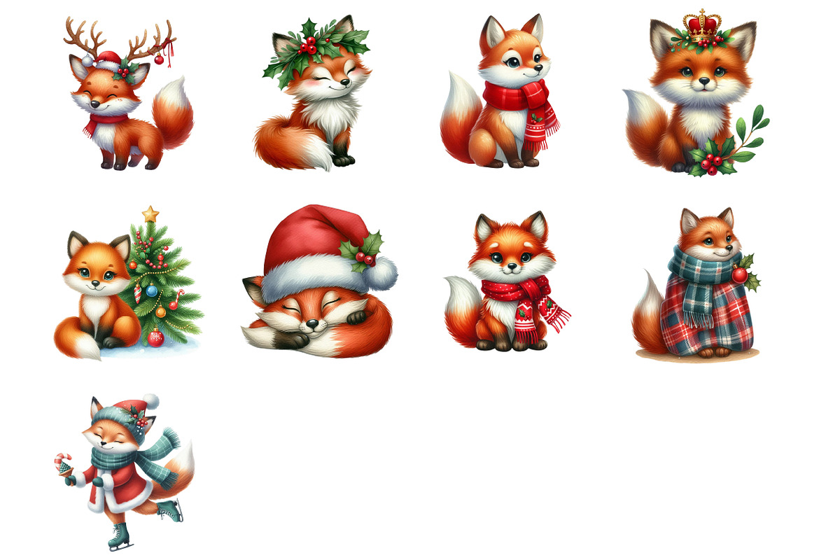Christmas Fox Clipart, an Illustration by Design Market (Photo 2 of 4)