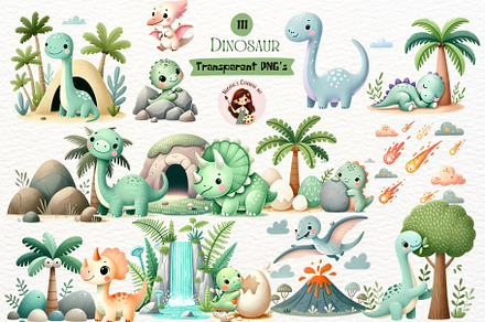 Cute Watercolor Dinosaur Clipart PNG