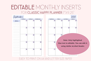 Editable Monthly Planner 7x9