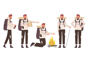 Male Tourist Poses Set with Camping, a Sport Illustration by Flashvector