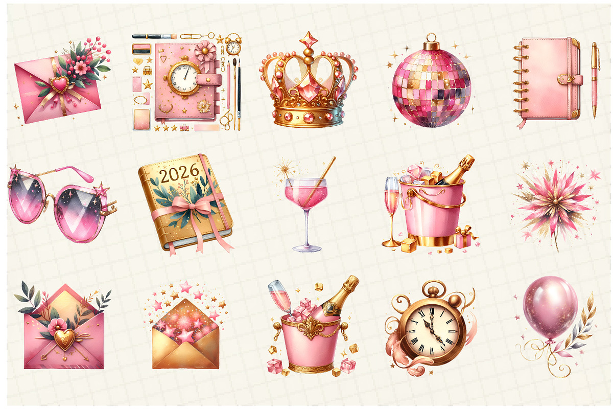 Pink Happy New Year Clipart, an Illustration by DreamCafeArt (Photo 3 of 8)
