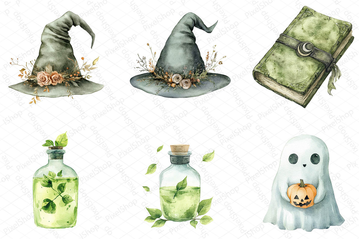 Sage Green Halloween Clipart, an Illustration by DreamPrint404 (Photo 2 of 5)