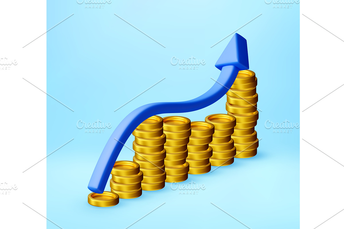 3D Blue arrow rising over stacked, a Finance Illustration by Abscent