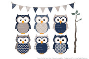 Owls Clipart & Patterns in Navy, an Animal Illustration by Amanda Ilkov (Thumbnail 2 of 4)