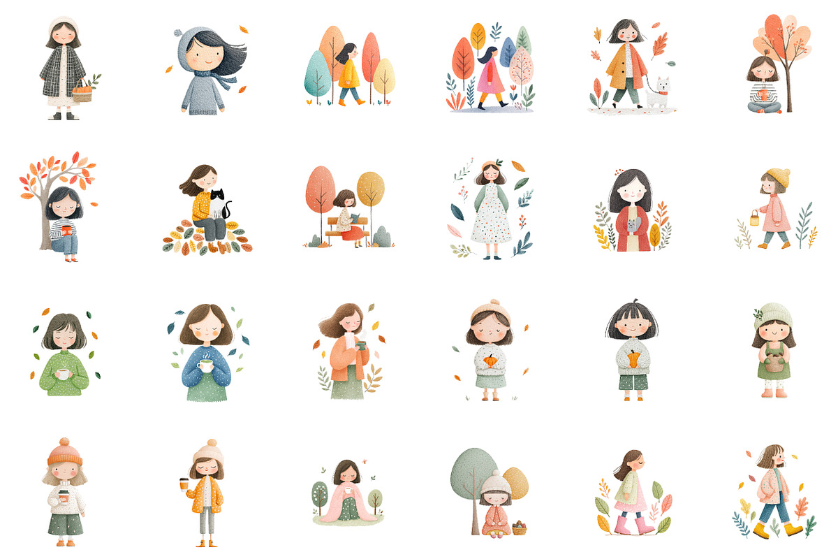 Watercolor Autumn Clipart Fall Girls, an Illustration by Sublimation Artist (Photo 2 of 6)