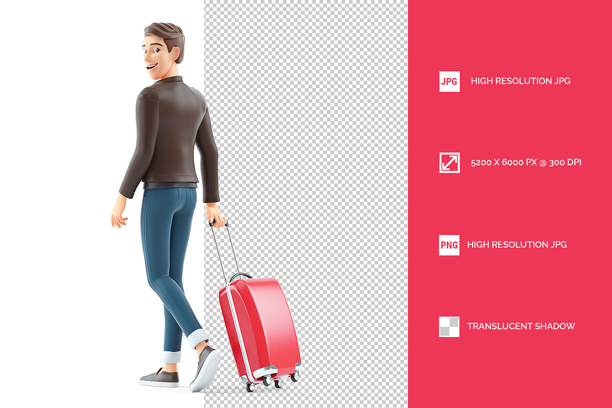 3D Cartoon Man Walking with Travel S, a Person Illustration by 3DMask ...