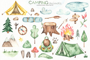 Camping Animals Watercolor