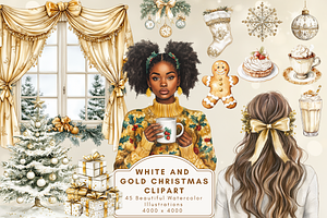 White and Gold Christmas Clipart, an Illustration by NadiaTheronArt