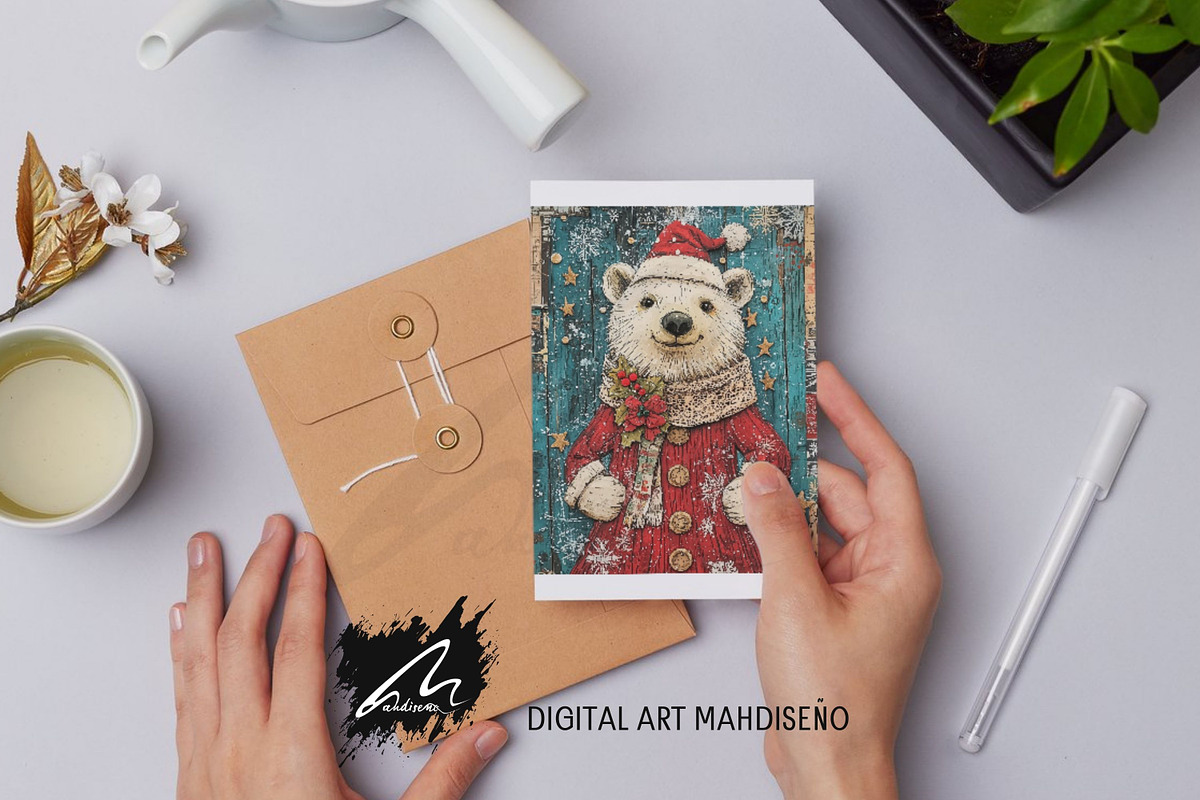 Cute Xmas Polar Bear Scrappapers, an Animal Illustration by Digital Art Mahdiseño (Photo 10 of 10)