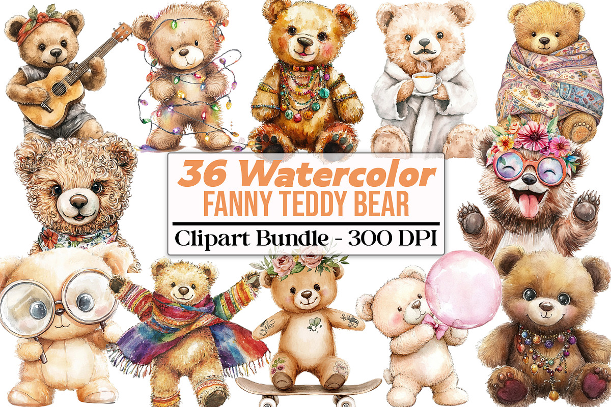 Fanny Teddy Bear Boho Clipart, an Illustration by DreamCafeArt (Photo 1 of 5)