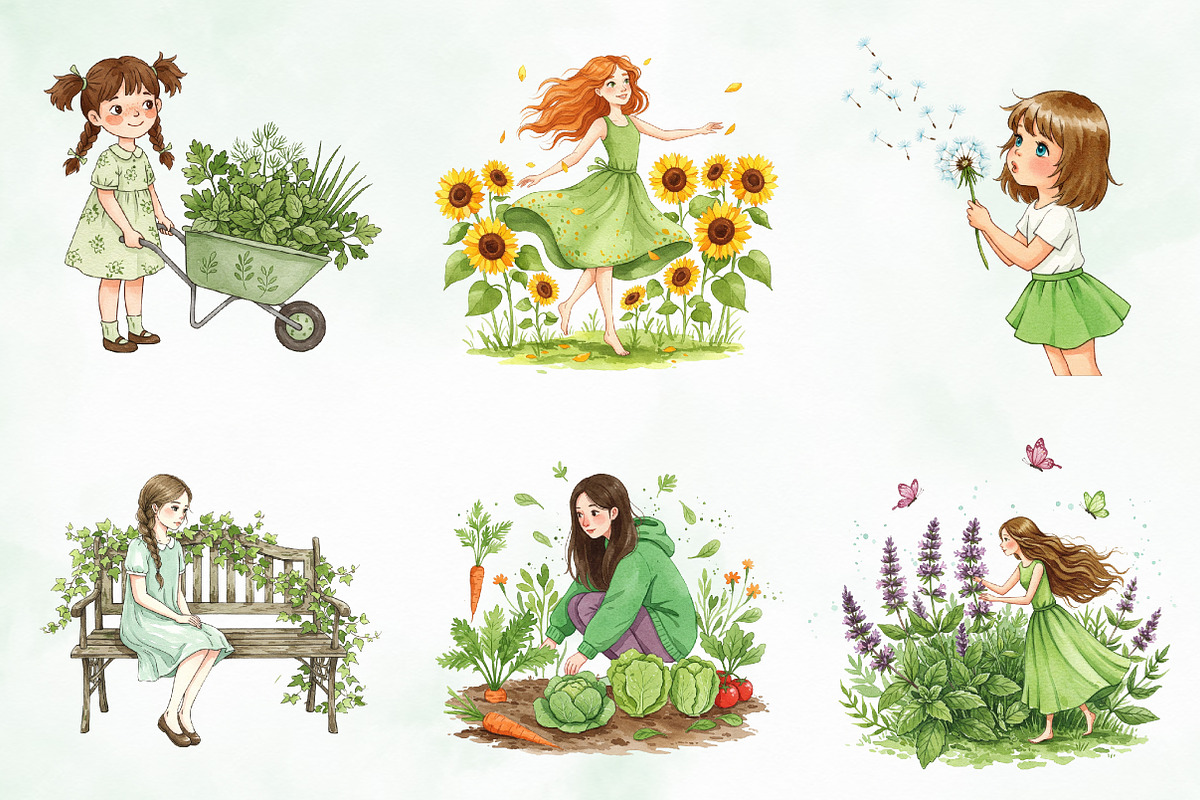 Garden Girl Clipart Set, an Illustration by Creative Art (Photo 7 of 9)