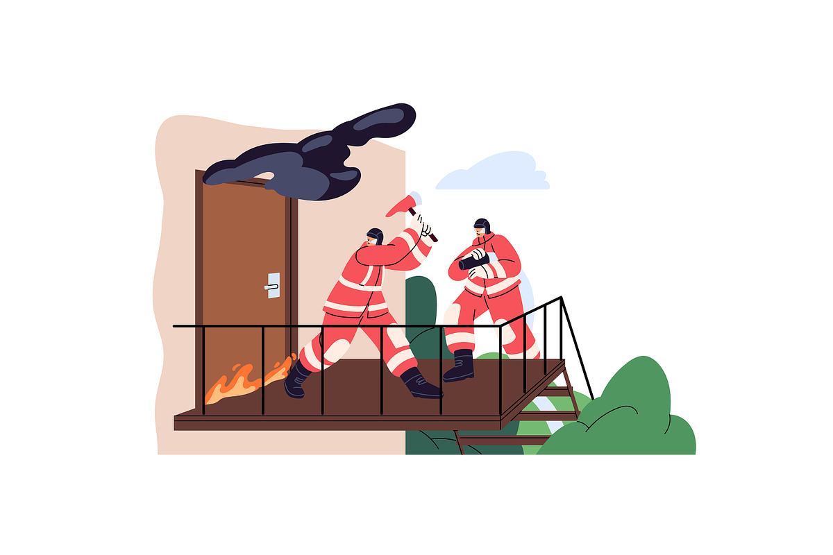Firefighters, firemen fight a fire, a Work Illustration by PaperTrident (Photo 2 of 9)