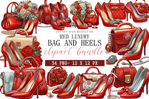 Red Luxury Bag and Heels Clipart, an Illustration by DreamArtGraphic
