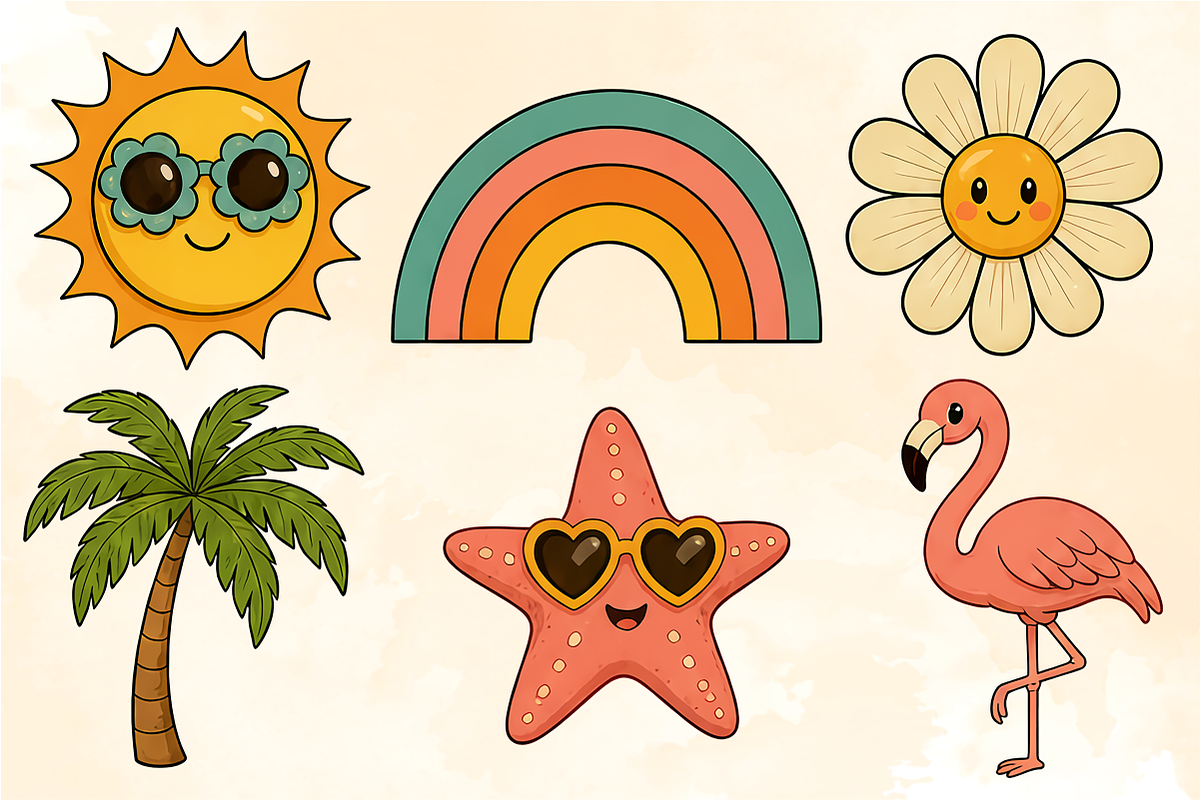 Retro Beach Collection, a Seasonal Illustration by KiddoGlyphs Studio (Photo 3 of 4)