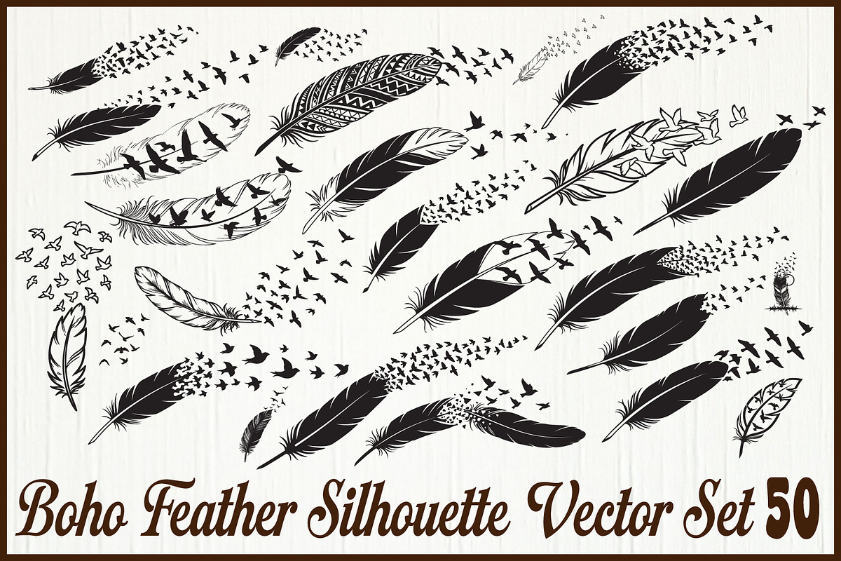 Boho Feather Silhouette Vector, an Object Graphic by jahid234 (Photo 1 of 51)