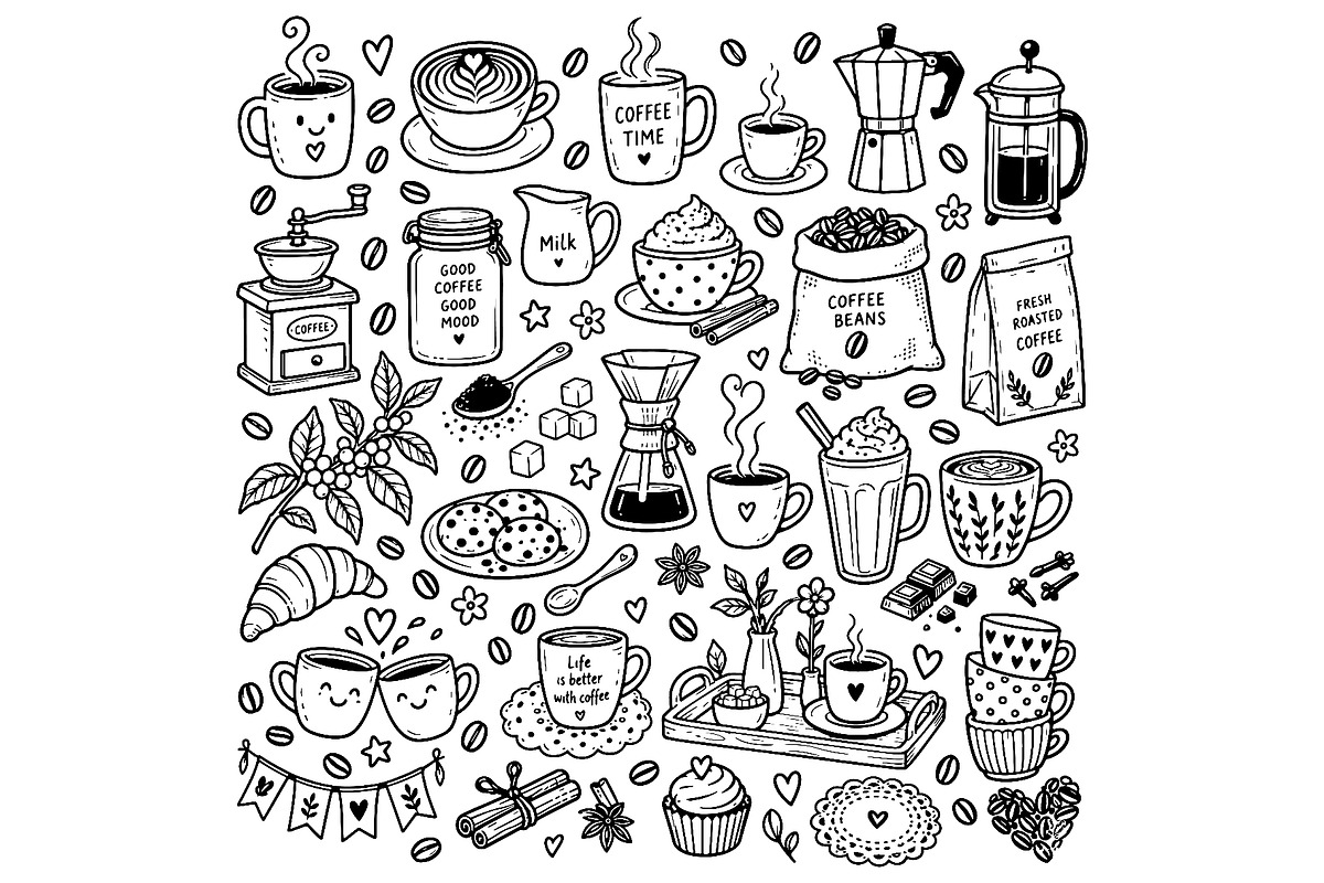 Cute doodle cartoon coffee shop, a Food Illustration by Voodz_shop (Photo 1 of 3)