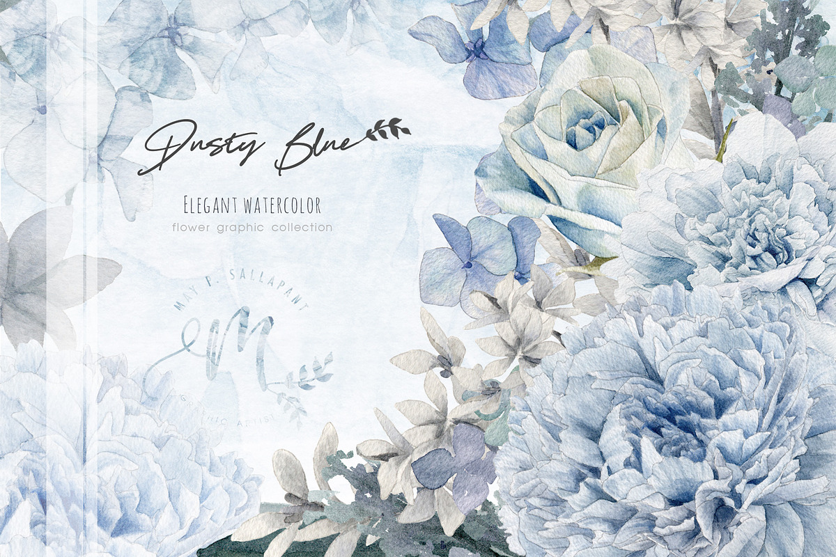Dusty Blue Watercolor Flower Graphic, an Illustration by May • SHO (Photo 3 of 16)