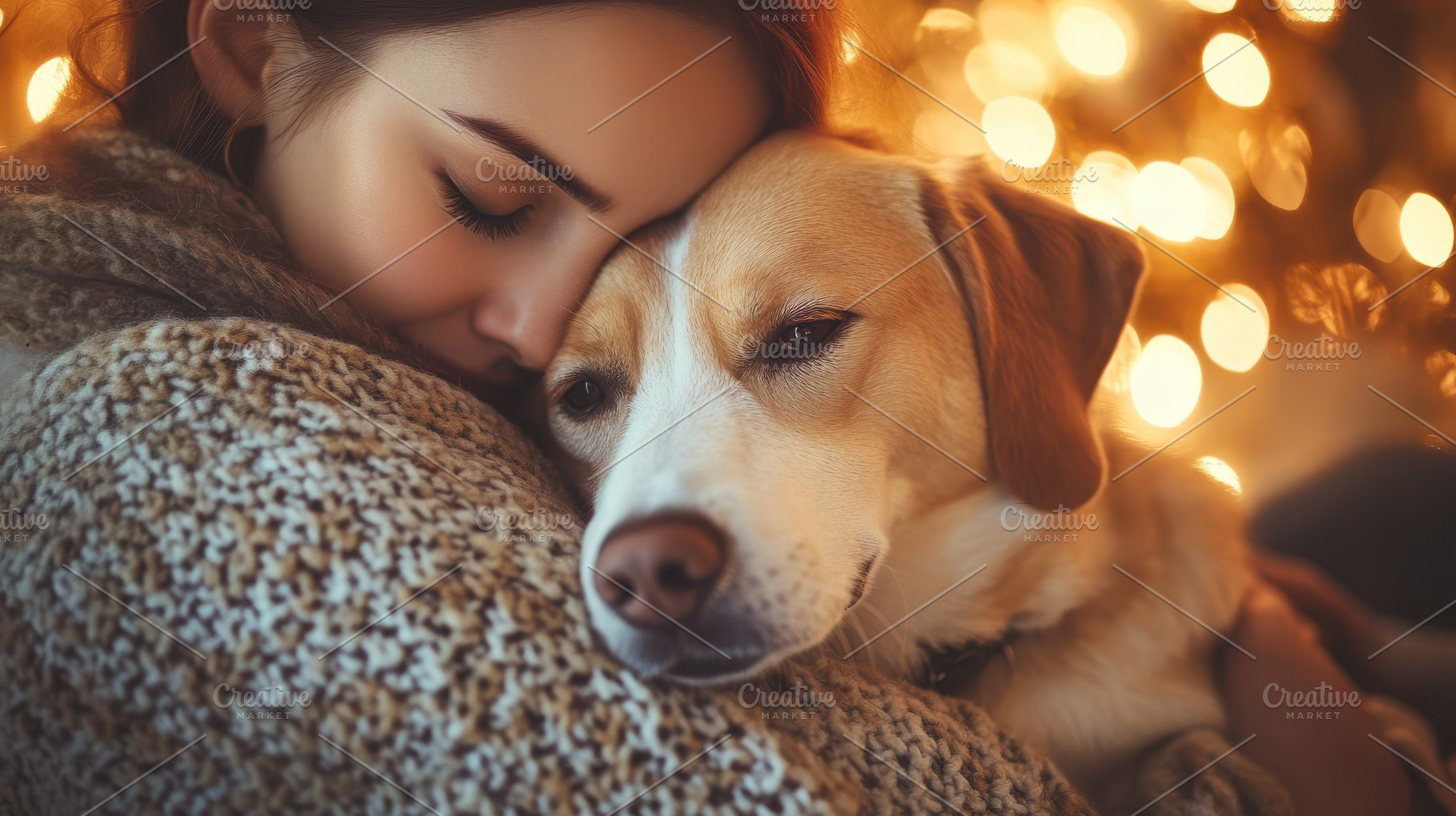 A warm hug between a woman and her d, an Animal Photo by Pixeness Studio