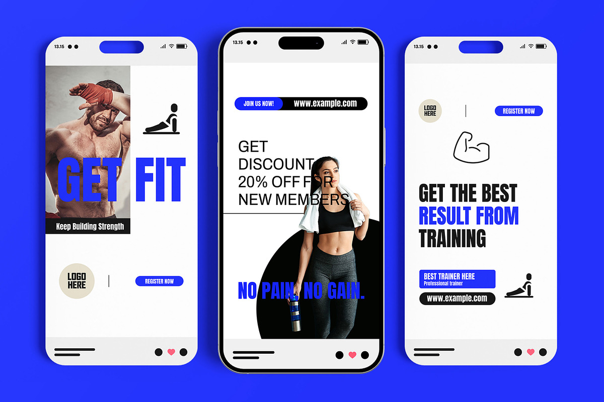 Blue Gym Fitness Story Post Set, a Social Media Template by MightyDesign (Photo 1 of 6)
