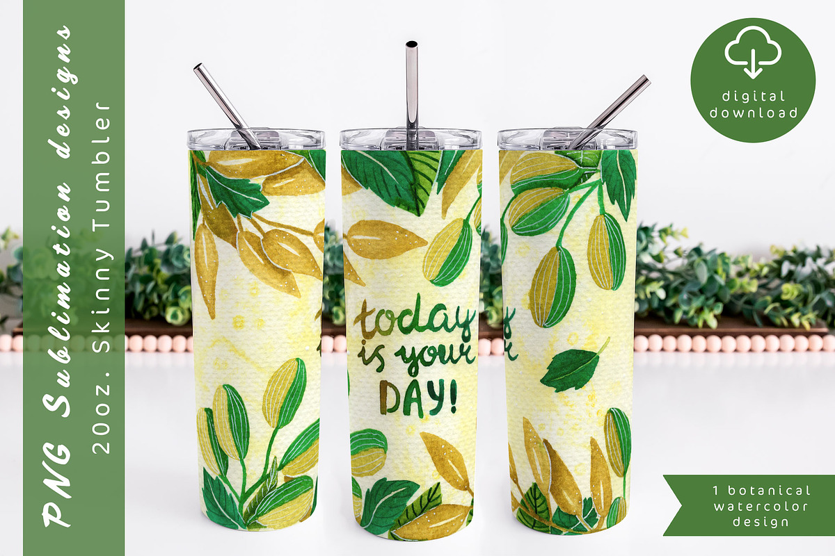 Botanical print sublimation tumbler, an Object Graphic by AnastasiaWatercolor (Photo 1 of 3)