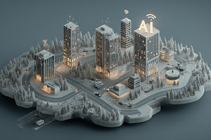 AI Smart City Winter Wonderland Futu, a Photo by Pixeness Studio