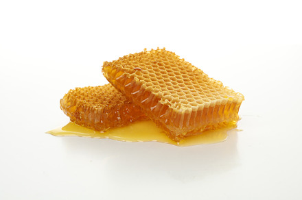 Fresh honeycomb pieces isolated on white background, a Food & Drink Photo by AtlasStudio