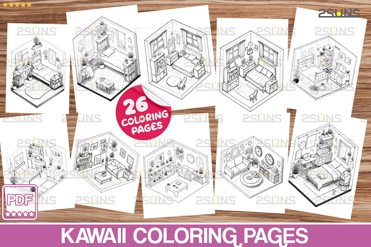 Kawaii Coloring pages, Pocket Room, a Stationery Template by 2SUNS (Photo 3 of 4)