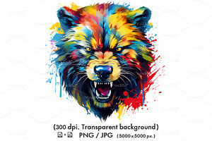 Colorful angry wolverine head., an Animal Illustration by yod67