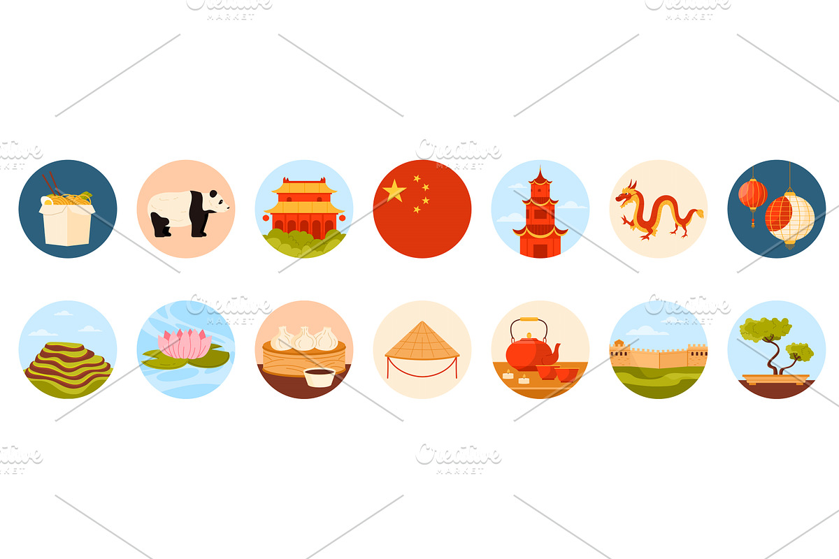 Travel to China set of round, an Object Illustration by Flashvector