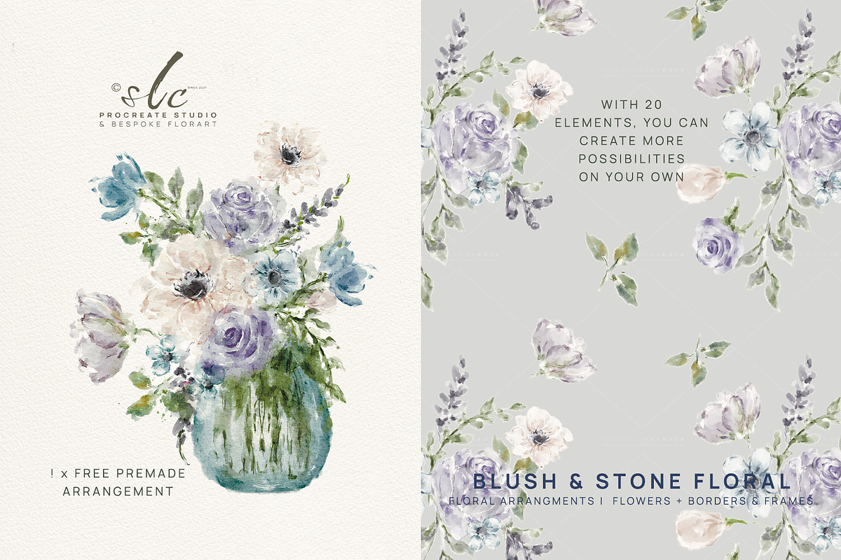 Blush & Stone Watercolor Flowers, a Decorative Illustration by slowlivecreate (Photo 6 of 6)
