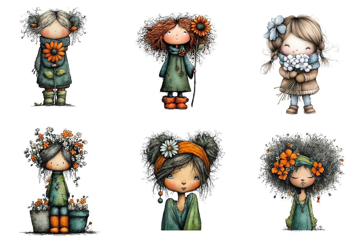 Flowers and Girls Clipart, an Illustration by CreationArt (Photo 3 of 6)