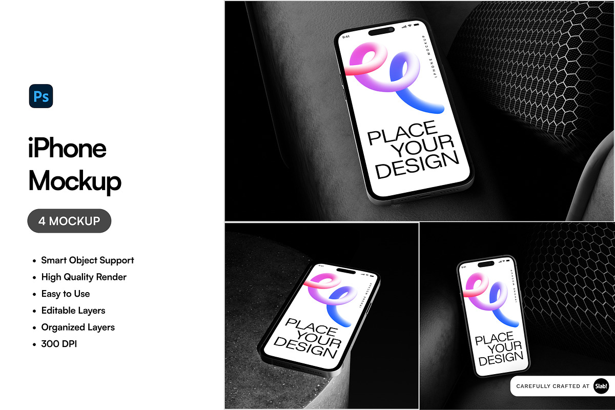 iPhone 16 Mockup, an iPhone Mockup by SLAB! Design (Photo 1 of 6)